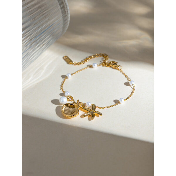 Fashion Jewelry18K Gold Stainless Steel Starfish Pearl Bracelet - Image 4