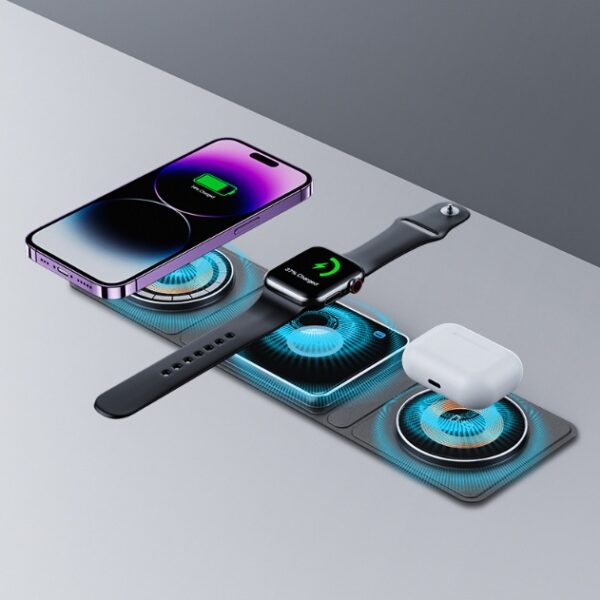 3-in-1 Magnetic Folding Wireless Charger – Transparent Fast Charging for iPhone, iWatch & AirPods - Image 2