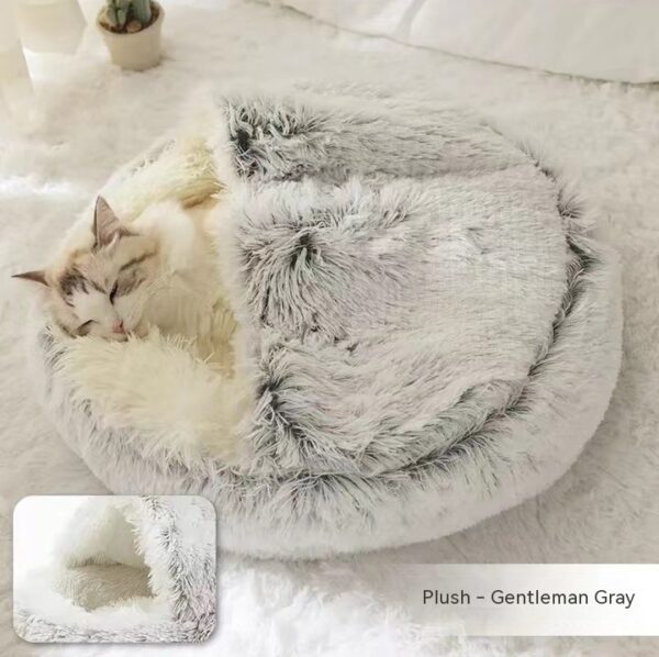 2-in-1 Round Plush Pet Bed – Cozy Winter Bed for Dogs & Cats - Image 4