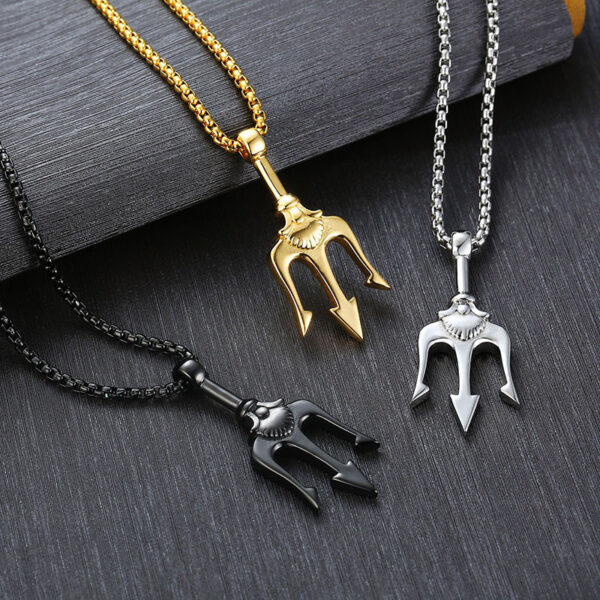 Men's Neptune's Trident Necklace – Retro Poseidon Harpoon Pendant - Image 2