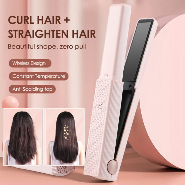 Mini Cordless USB Hair Straightener – Ceramic 3-Level Portable Flat Iron