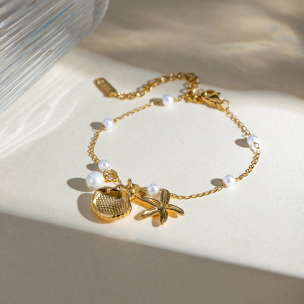 Fashion Jewelry18K Gold Stainless Steel Starfish Pearl Bracelet - Image 3