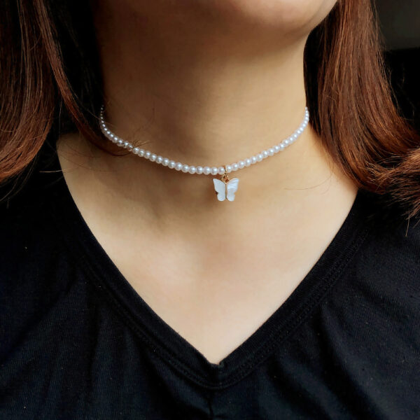 Elegant White Pearl Choker – Butterfly Wedding Necklace - Image 3