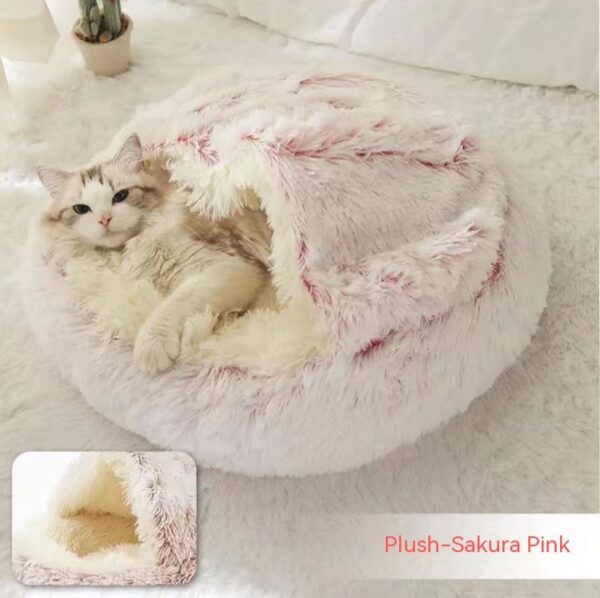 2-in-1 Round Plush Pet Bed – Cozy Winter Bed for Dogs & Cats - Image 3