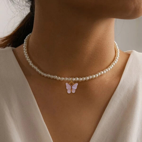 Elegant White Pearl Choker – Butterfly Wedding Necklace - Image 2