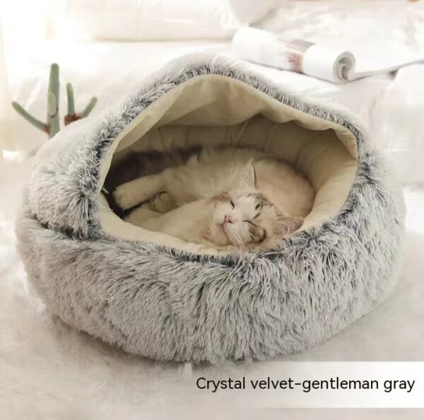 2-in-1 Round Plush Pet Bed – Cozy Winter Bed for Dogs & Cats - Image 5