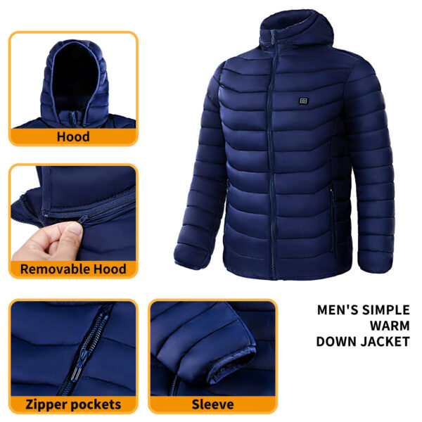 Men Heated Puffer Jacket Electric Heating Coat Insulated Hood Windbreaker 9Heat Zones - Image 4