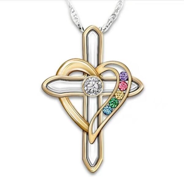 Cross Love Colorful Imitatio Gemstone Pendant Alloy Clavicle Chain - Image 4