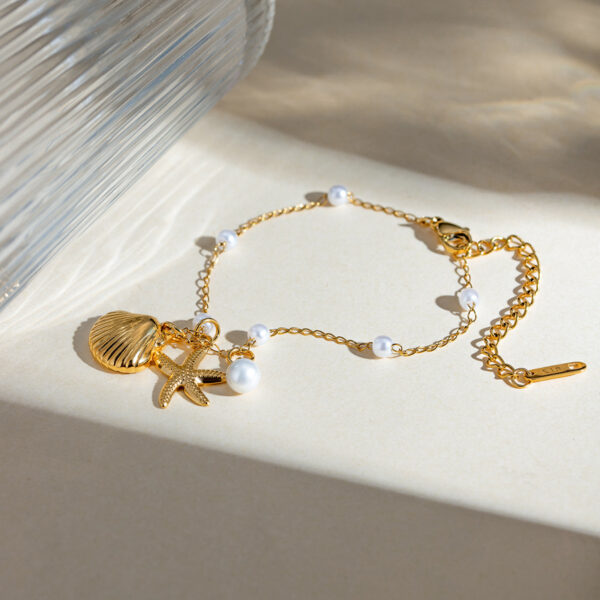 Fashion Jewelry18K Gold Stainless Steel Starfish Pearl Bracelet