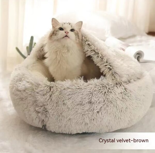 2-in-1 Round Plush Pet Bed – Cozy Winter Bed for Dogs & Cats - Image 7