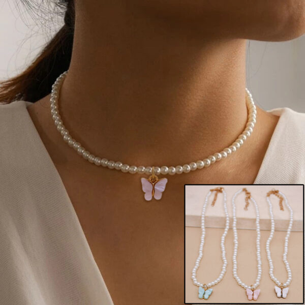Elegant White Pearl Choker – Butterfly Wedding Necklace