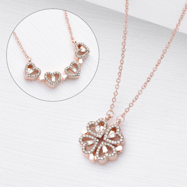 Retro Magnetic Heart & Clover Pendant – Openable Choker Necklace - Image 9