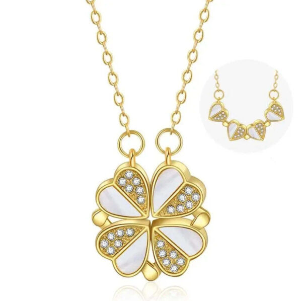 Luxury 4-Leaf Clover Necklace – Stainless Steel Crystal Heart Pendant - Image 8