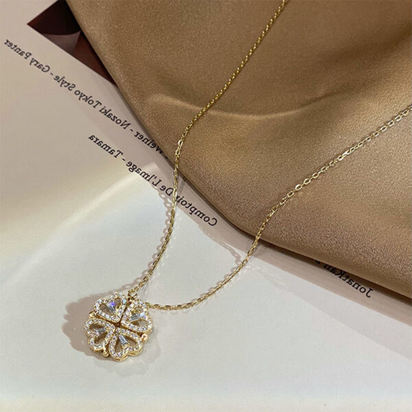 Retro Magnetic Heart & Clover Pendant – Openable Choker Necklace - Image 6