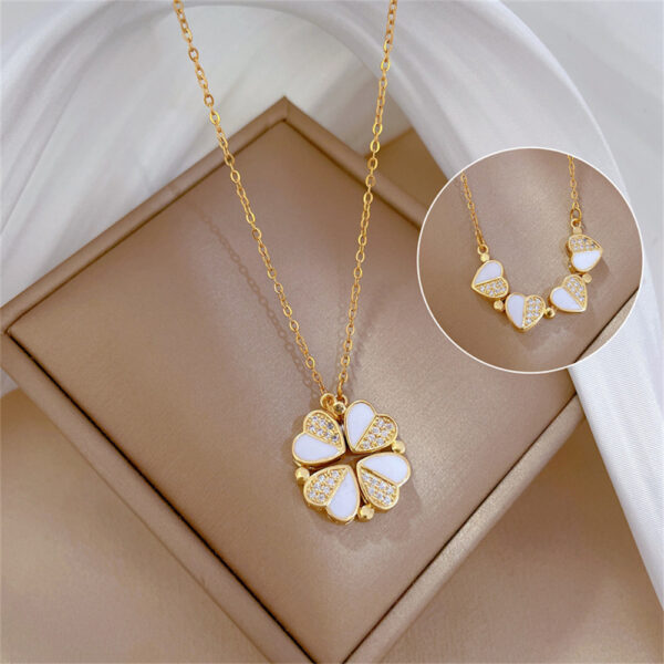 Luxury 4-Leaf Clover Necklace – Stainless Steel Crystal Heart Pendant