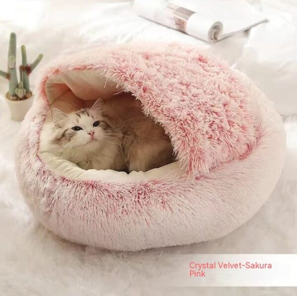 2-in-1 Round Plush Pet Bed – Cozy Winter Bed for Dogs & Cats - Image 2