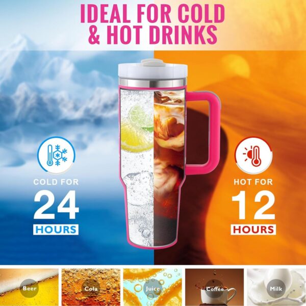 40 Oz Insulated Tumbler – Stainless Steel, Spill-Proof with Handle & Straw - Image 3