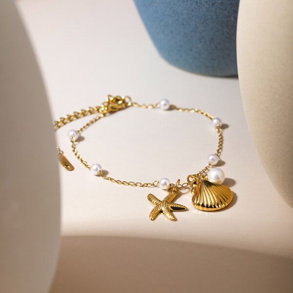 Fashion Jewelry18K Gold Stainless Steel Starfish Pearl Bracelet - Image 2