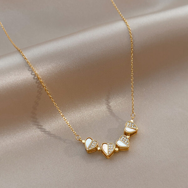Luxury 4-Leaf Clover Necklace – Stainless Steel Crystal Heart Pendant - Image 4