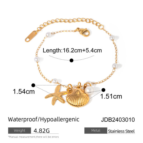 Fashion Jewelry18K Gold Stainless Steel Starfish Pearl Bracelet - Image 6