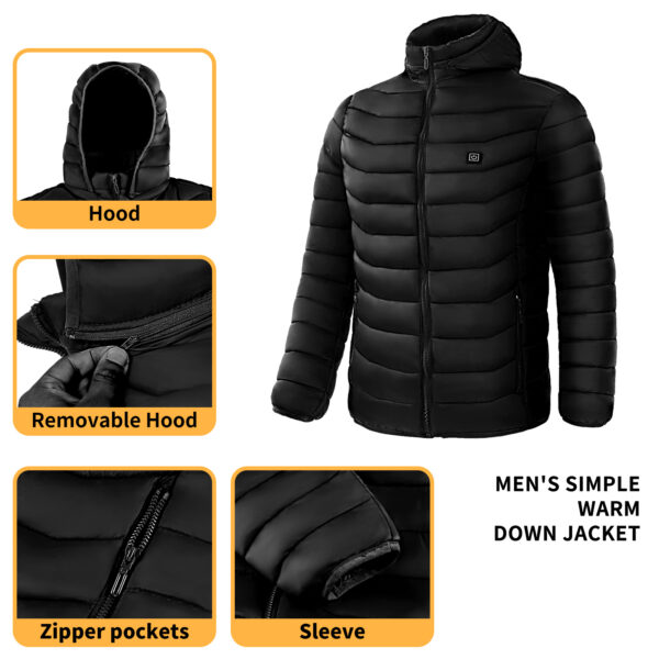 Men Heated Puffer Jacket Electric Heating Coat Insulated Hood Windbreaker 9Heat Zones - Image 5