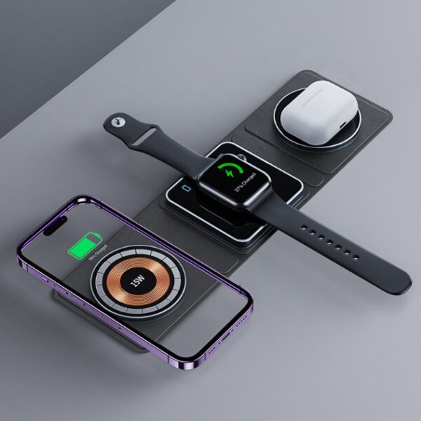 3-in-1 Magnetic Folding Wireless Charger – Transparent Fast Charging for iPhone, iWatch & AirPods