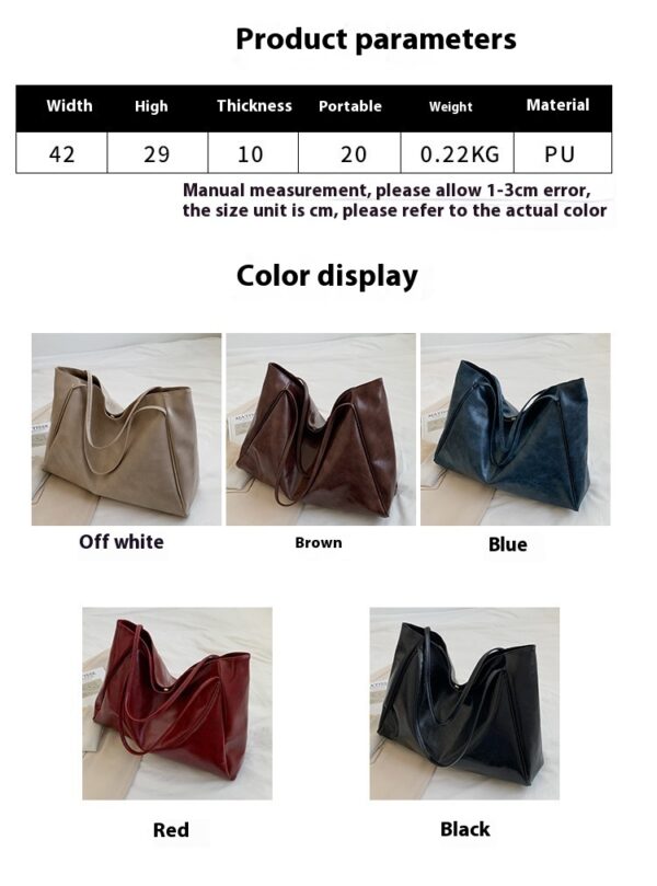 Vintage Women's Tote Bag – Casual Large Capacity Leather Shoulder Bag - Image 3