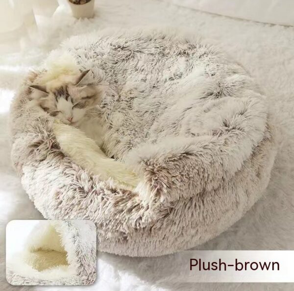 2-in-1 Round Plush Pet Bed – Cozy Winter Bed for Dogs & Cats - Image 6