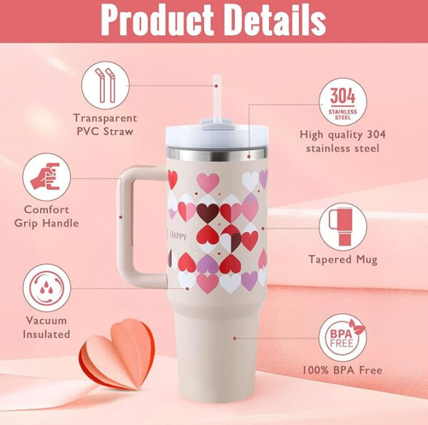 40 Oz Insulated Tumbler – Stainless Steel, Spill-Proof with Handle & Straw - Image 4