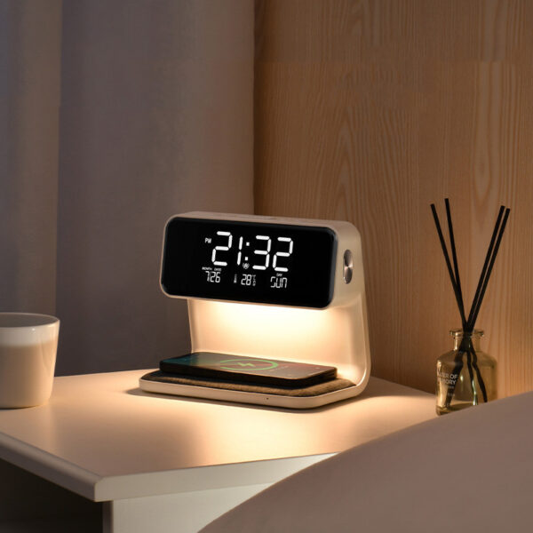 Creative 3-in-1 Bedside Lamp – Wireless Charging, LCD Alarm Clock & Phone Charger - Image 2
