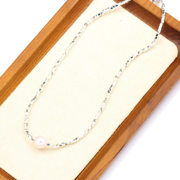 New Cute Broken Silver Necklace – Natural Pearl Pendant & Colourful Beads Chain - Image 7