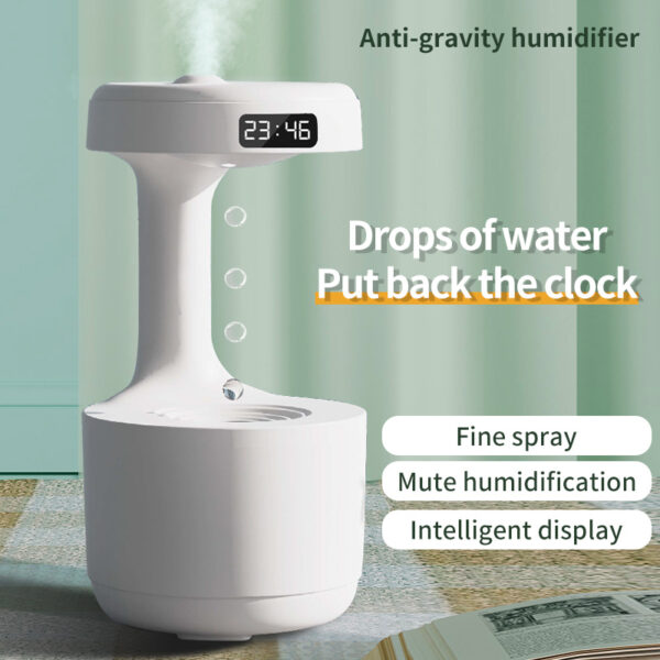 Bedroom Anti-Gravity Humidifier – Clock, Quiet Water Drop Aroma Diffuser & Large Capacity