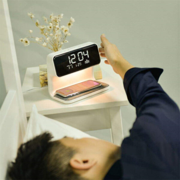 Creative 3-in-1 Bedside Lamp – Wireless Charging, LCD Alarm Clock & Phone Charger - Image 4