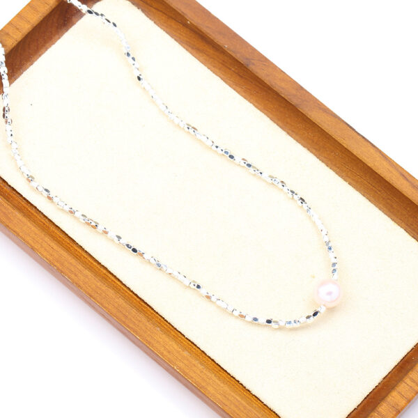 New Cute Broken Silver Necklace – Natural Pearl Pendant & Colourful Beads Chain - Image 4