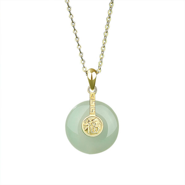 New Nafu Peace Button & Field Jade Necklace – Retro Chinese Fu Collarbone Chain - Image 2
