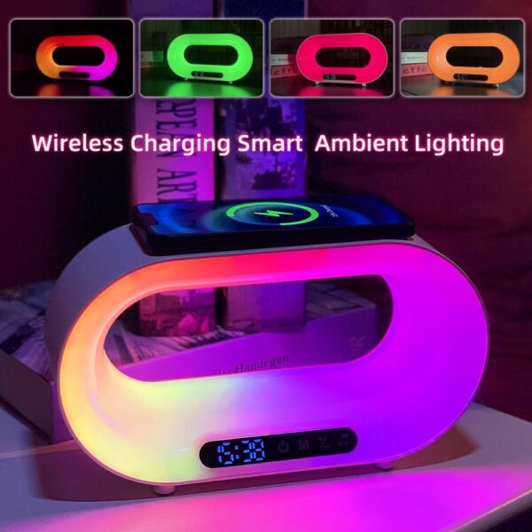 3-in-1 Smart LED Desk Lamp – APP-Controlled RGB Night Light, Wireless Charger & Alarm Clock