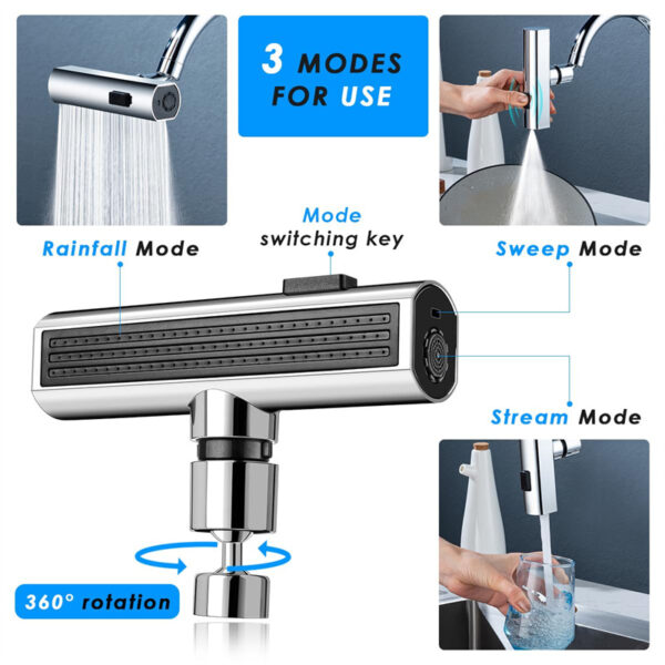 Waterfall Kitchen Faucet Nozzle – Universal Rotating, Splash-Proof & Multifunctional Extension - Image 5