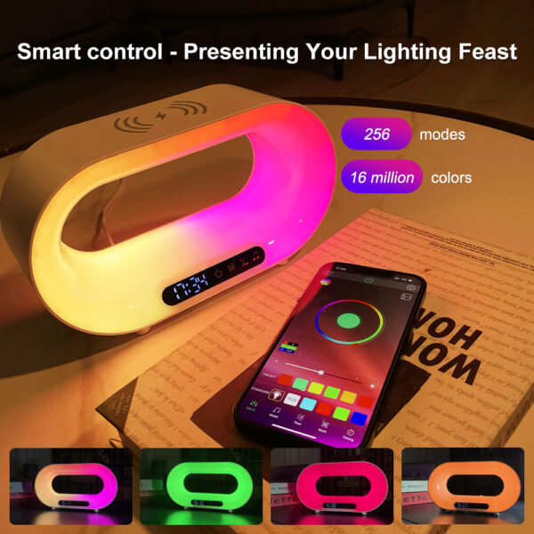 3-in-1 Smart LED Desk Lamp – APP-Controlled RGB Night Light, Wireless Charger & Alarm Clock - Image 3