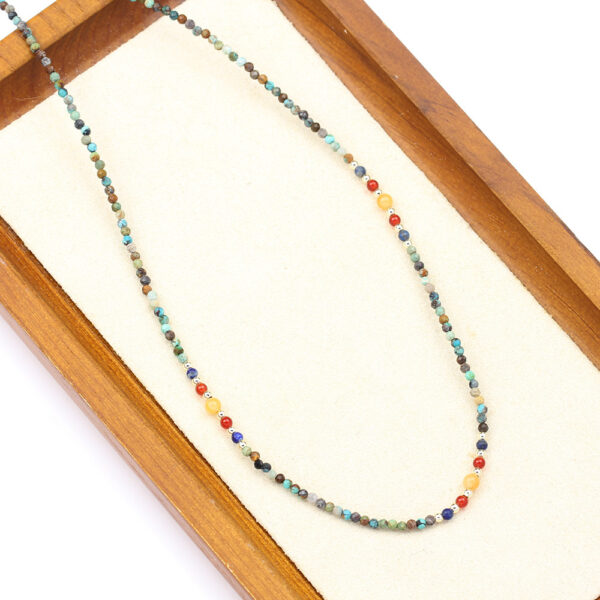 New Cute Broken Silver Necklace – Natural Pearl Pendant & Colourful Beads Chain
