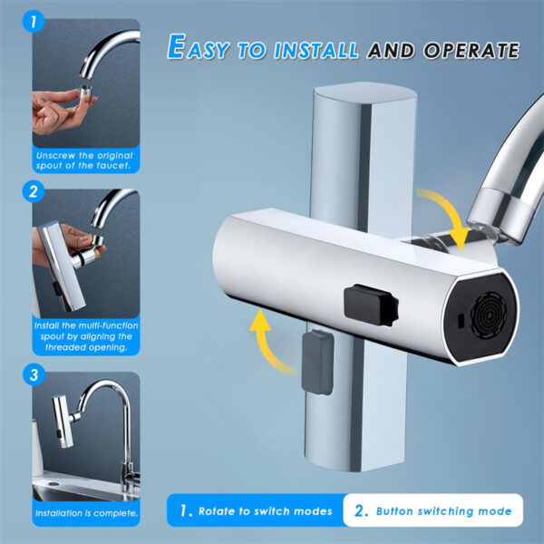 Waterfall Kitchen Faucet Nozzle – Universal Rotating, Splash-Proof & Multifunctional Extension - Image 3