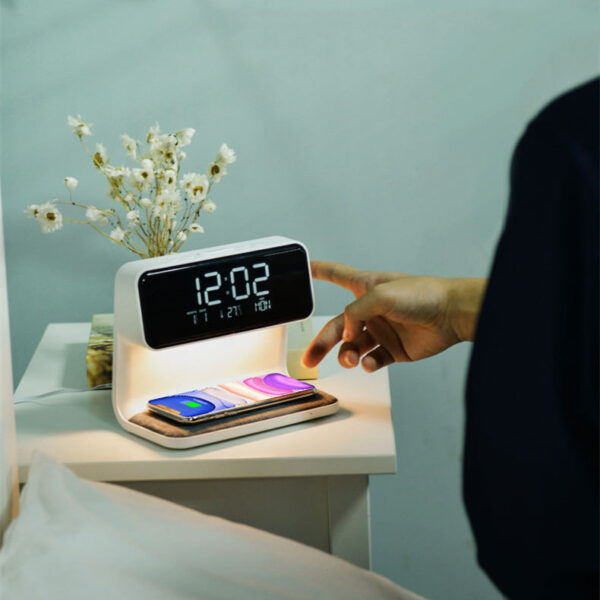 Creative 3-in-1 Bedside Lamp – Wireless Charging, LCD Alarm Clock & Phone Charger - Image 3